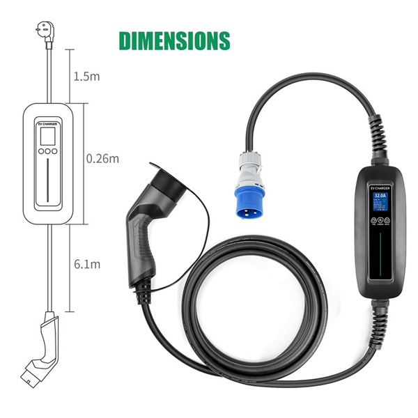 Chargeur portable Type 2- 10-32A 2,3kw à 16kw+adaptateurs - INTFRADIS